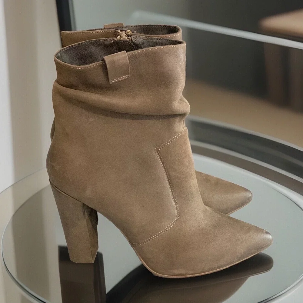Steve Madden Ruling Ankle Boot Women 10 Taupe Leather Slouchy Block Heel Booties